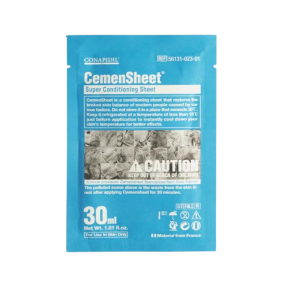 CemenSheet packaging with blue border and white text on a white background